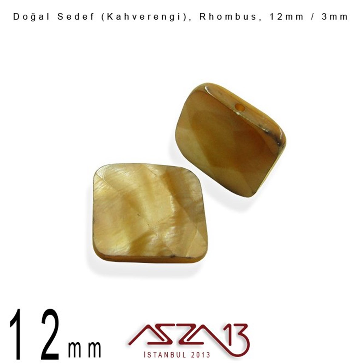 12 mm Kahverengi, Doğal Sedef Rhombus Boncuk / Paket İçeriği 8 Adet