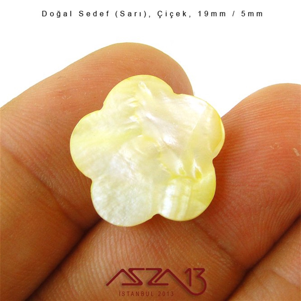 19 mm Sarı, Doğal Sedef Çiçek Boncuk / Paket İçeriği 8 Adet