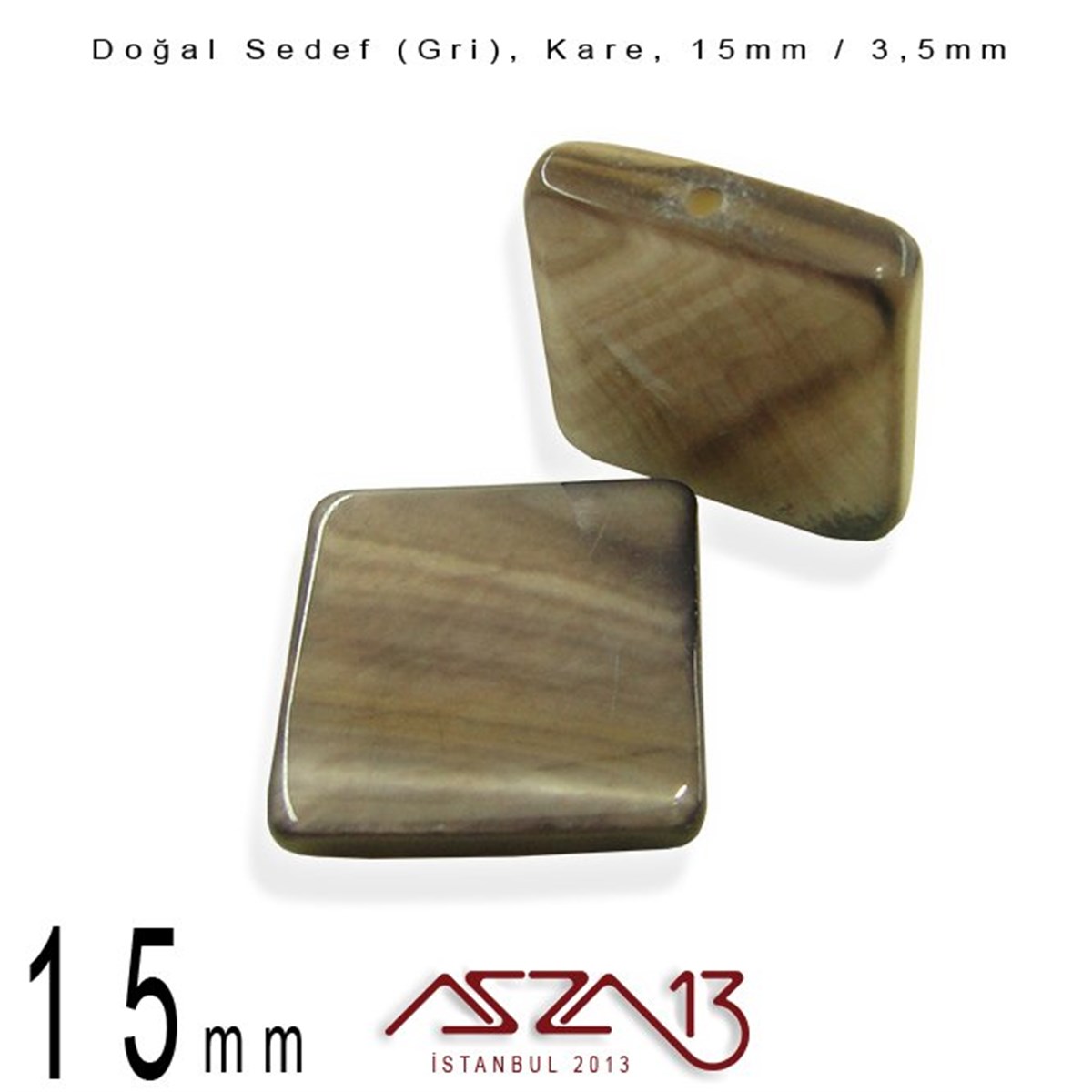 15 mm Gri, Doğal Sedef Kare Boncuk / Paket İçeriği 6 Adet