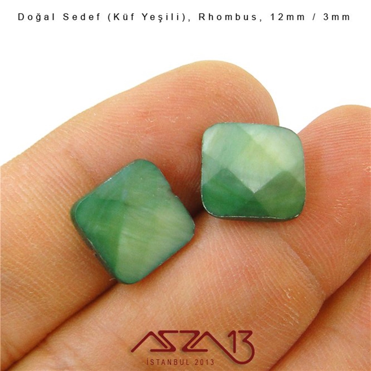 12 mm Küf Yeşili, Doğal Sedef Rhombus Boncuk / Paket İçeriği 8 Adet