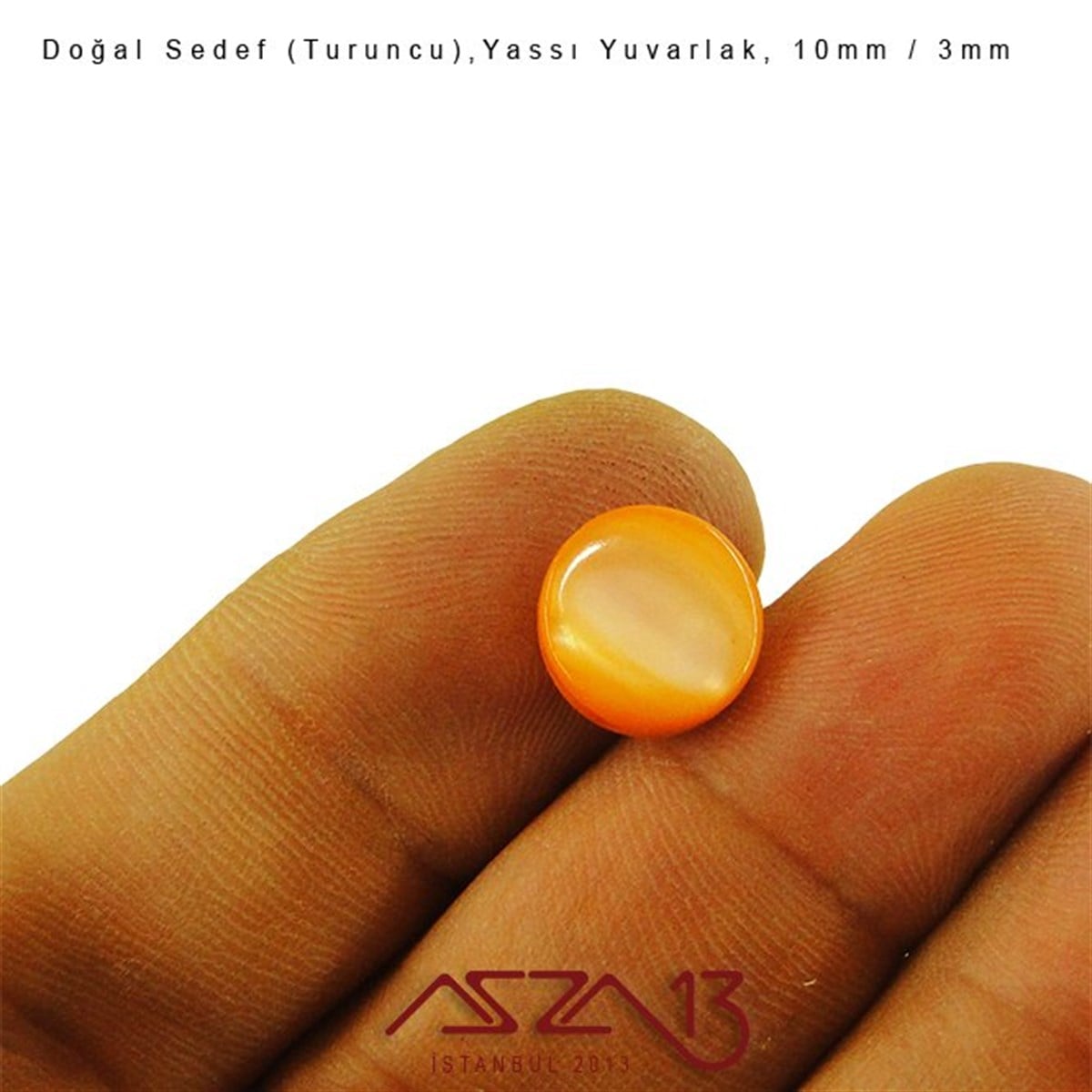 10 mm Turuncu, Doğal Sedef Yassı Yuvarlak Boncuk / Paket İçeriği 8 Adet