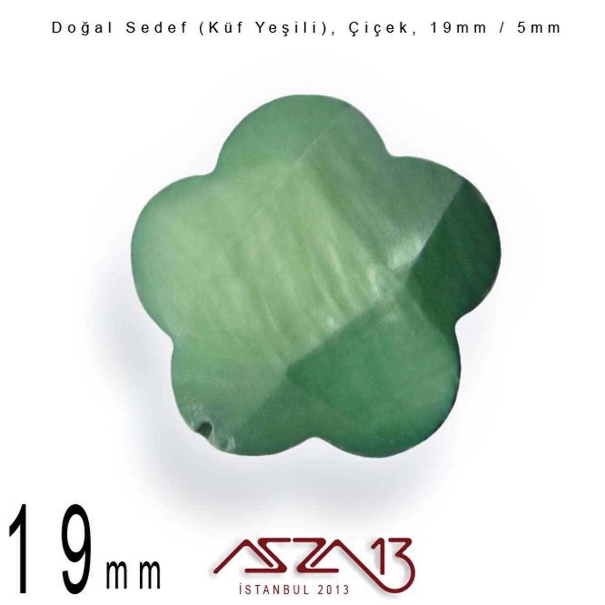 19 mm Küf Yeşili, Doğal Sedef Çiçek Boncuk / Paket İçeriği 8 Adet
