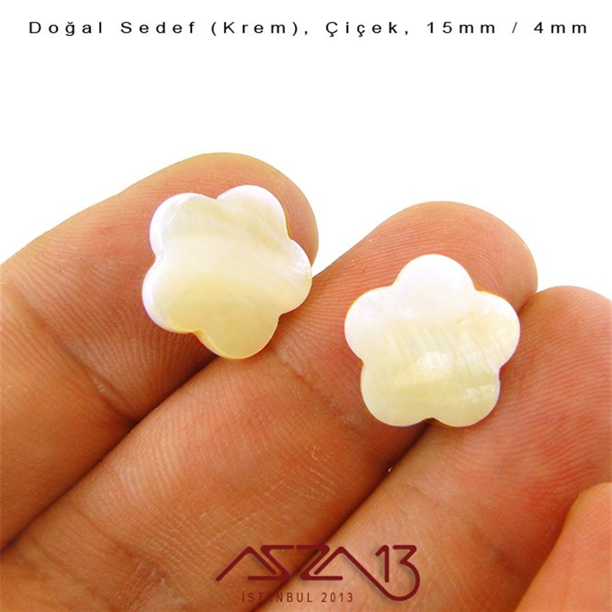 15 mm Krem, Doğal Sedef Çiçek Boncuk / Paket İçeriği 10 Adet