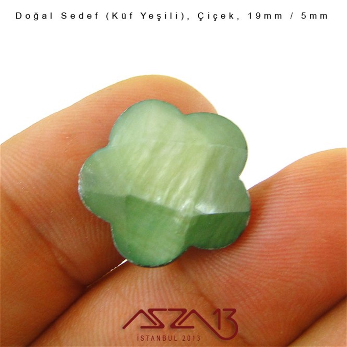 19 mm Küf Yeşili, Doğal Sedef Çiçek Boncuk / Paket İçeriği 8 Adet