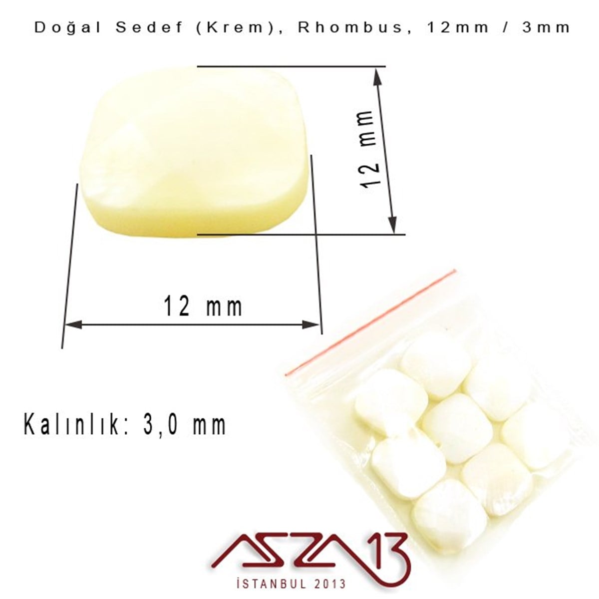 12 mm Krem, Doğal Sedef Rhombus Boncuk / Paket İçeriği 8 Adet