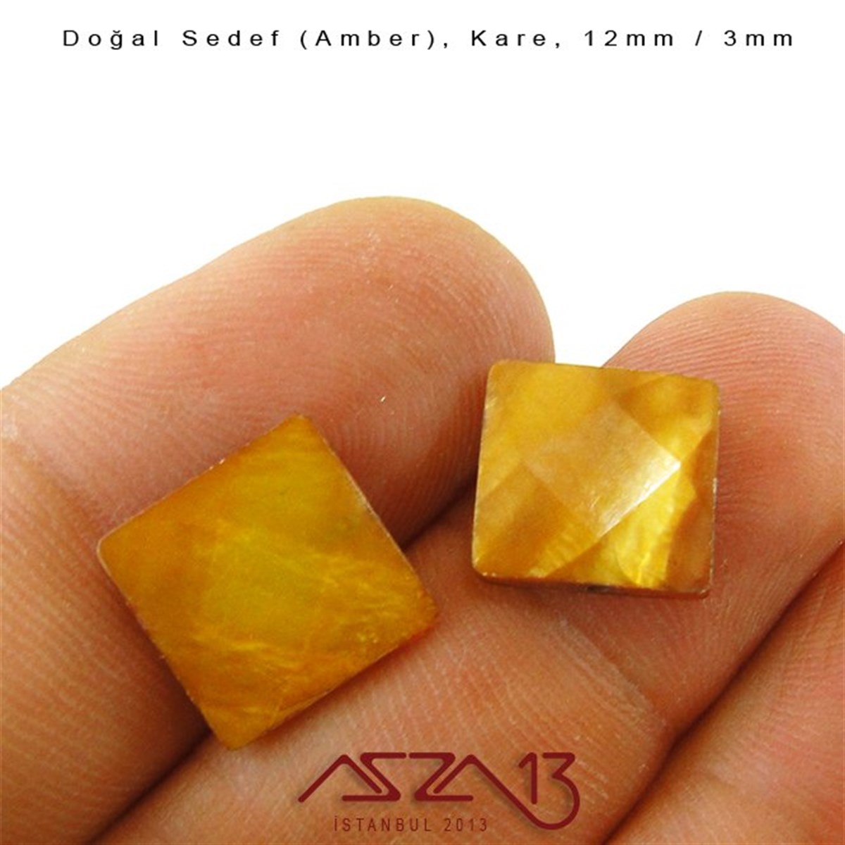 12 mm Amber, Doğal Sedef Kare Boncuk / Paket İçeriği 8 Adet