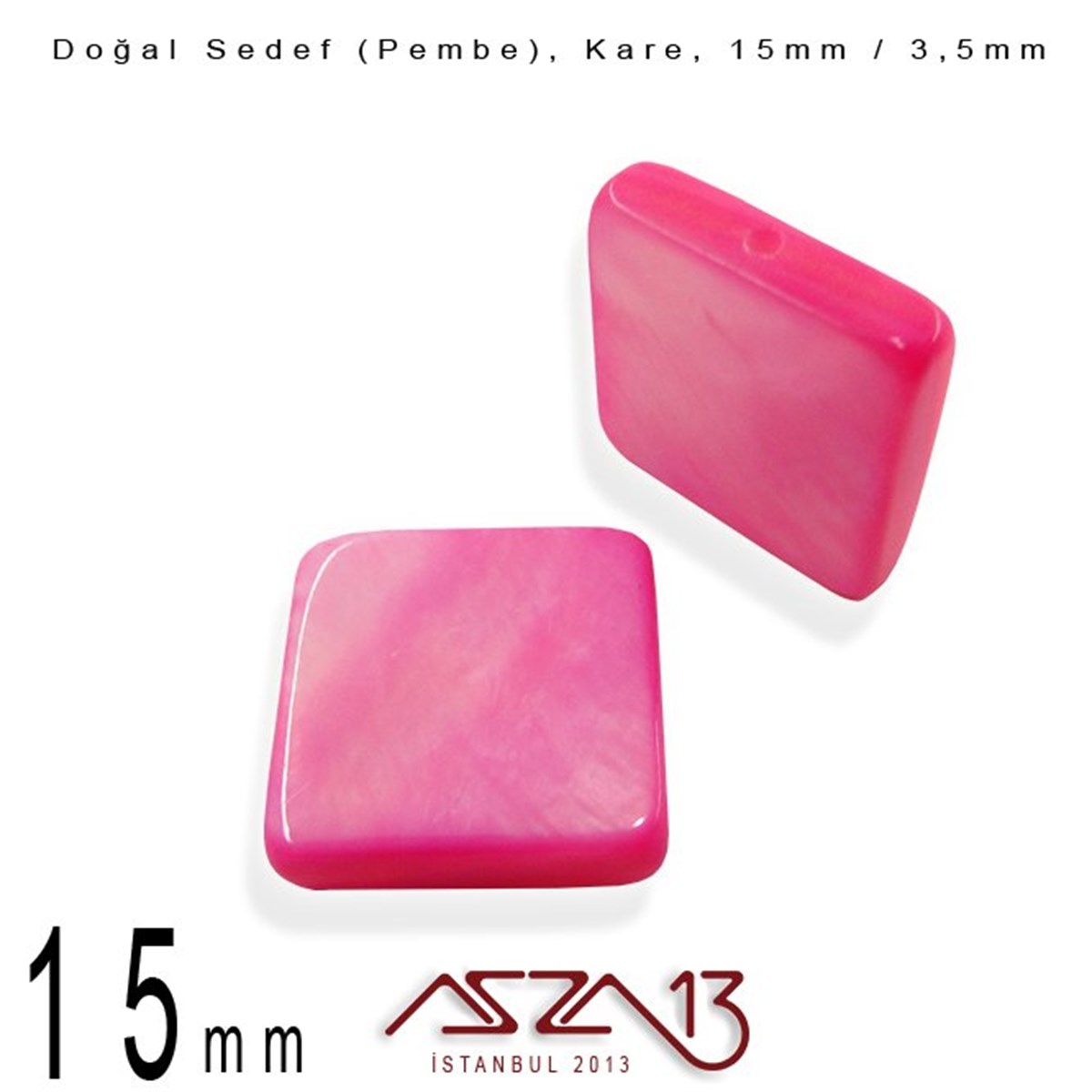 15 mm Pembe, Doğal Sedef Kare Boncuk / Paket İçeriği 6 Adet