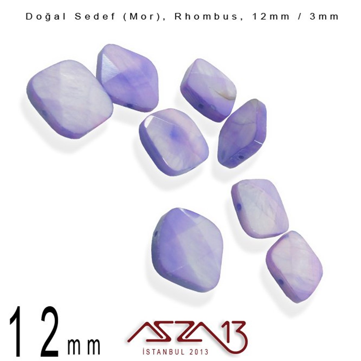 12 mm Mor, Doğal Sedef Rhombus Boncuk / Paket İçeriği 8 Adet