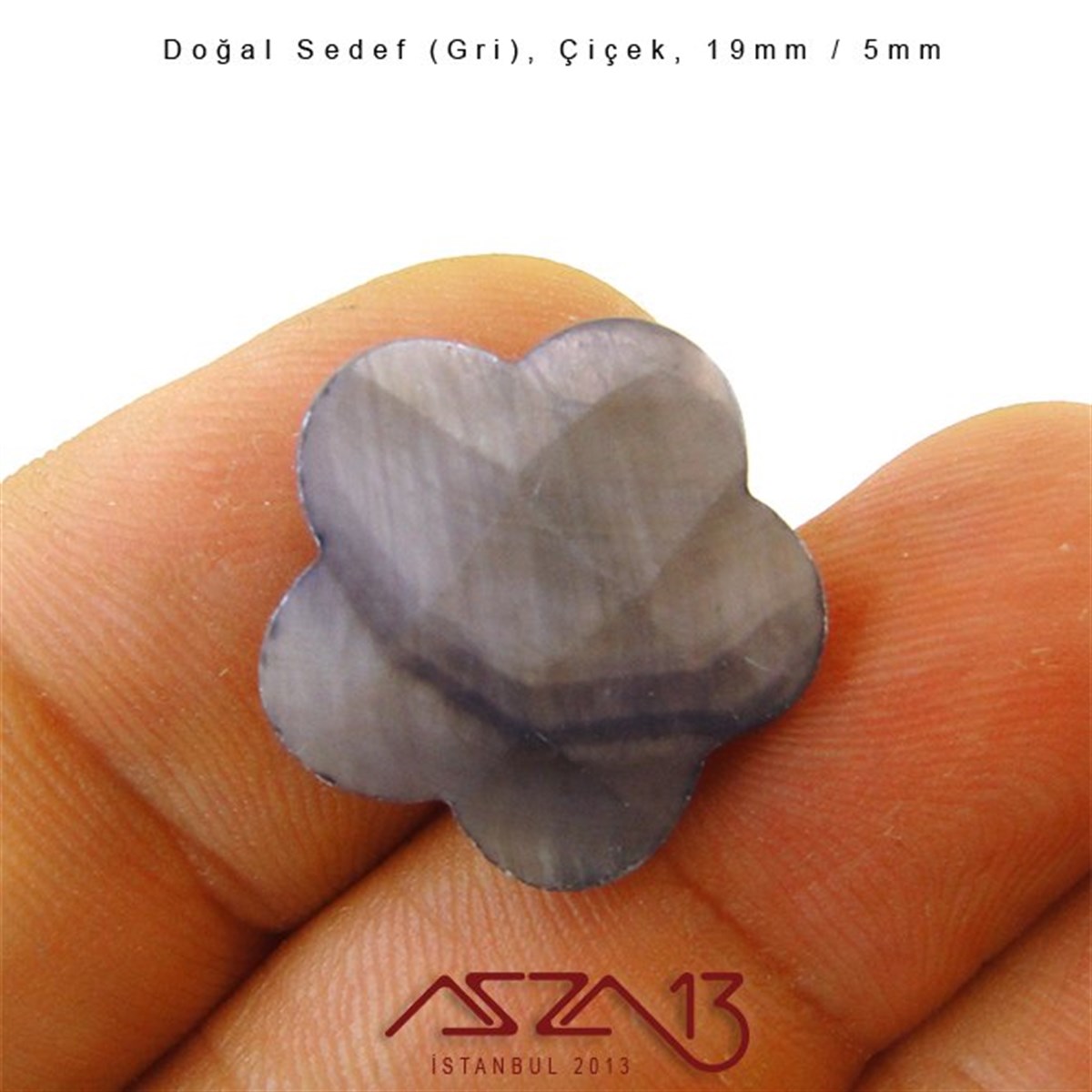 19 mm Gri, Doğal Sedef Çiçek Boncuk / Paket İçeriği 8 Adet