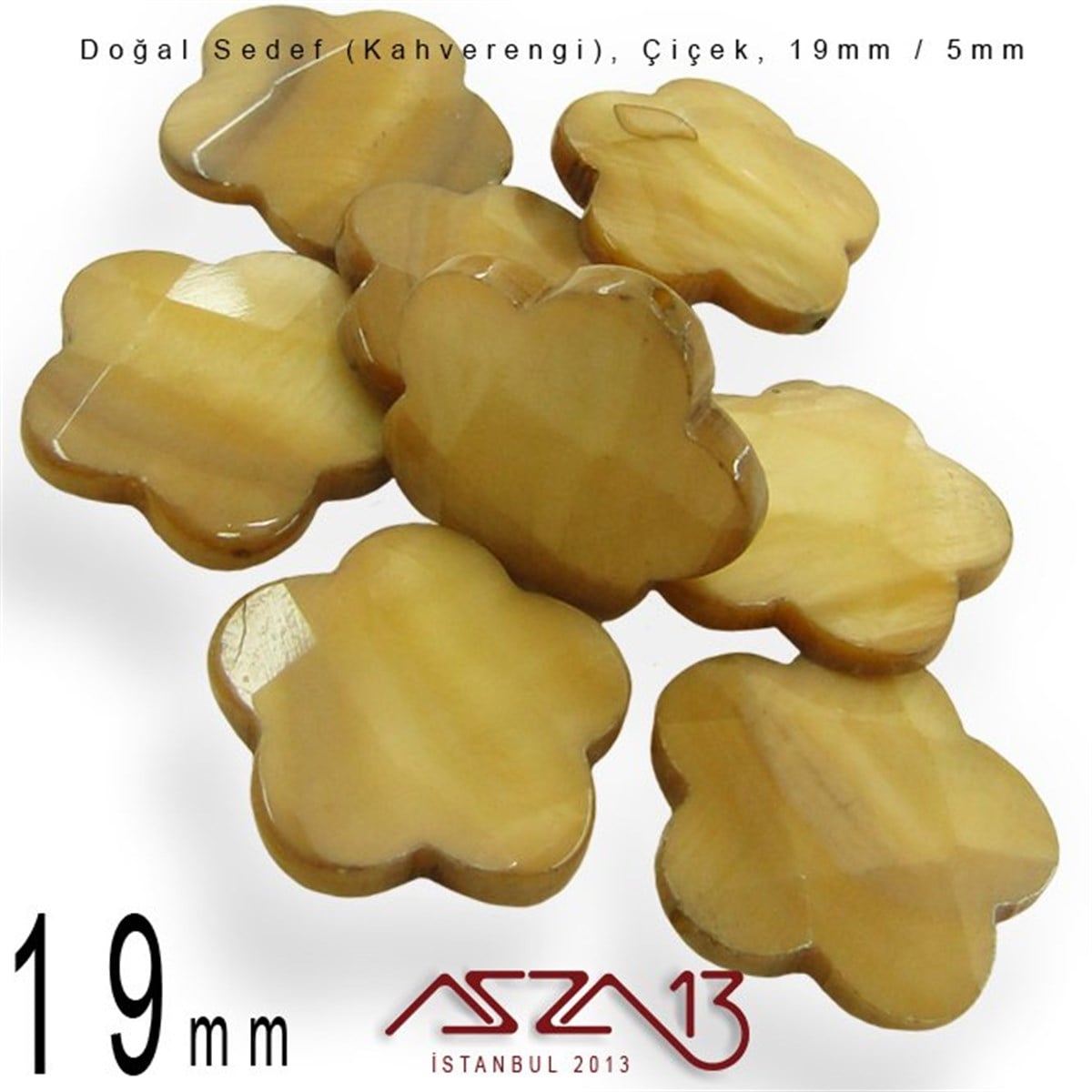 19 mm Kahverengi, Doğal Sedef Çiçek Boncuk / Paket İçeriği 8 Adet