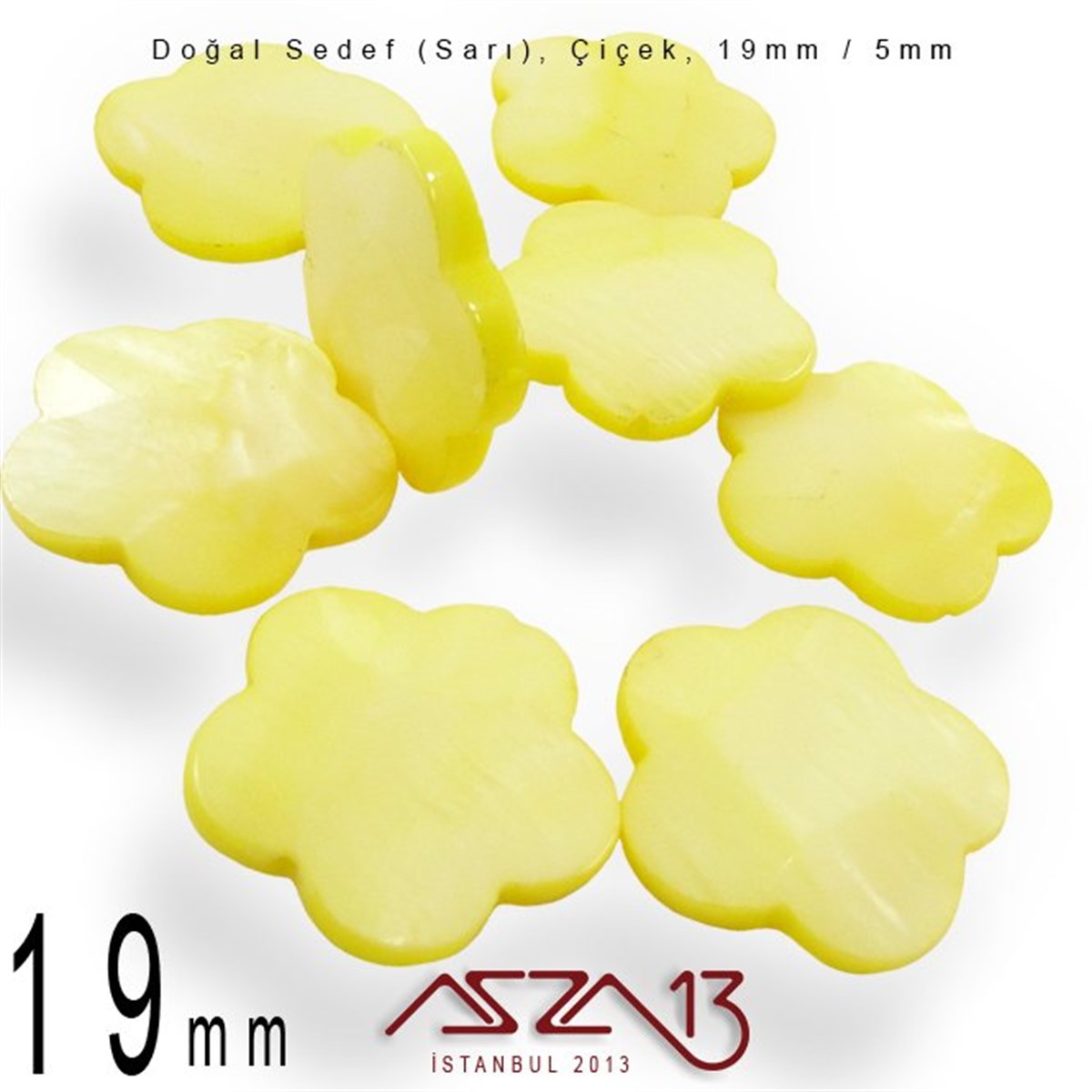 19 mm Sarı, Doğal Sedef Çiçek Boncuk / Paket İçeriği 8 Adet