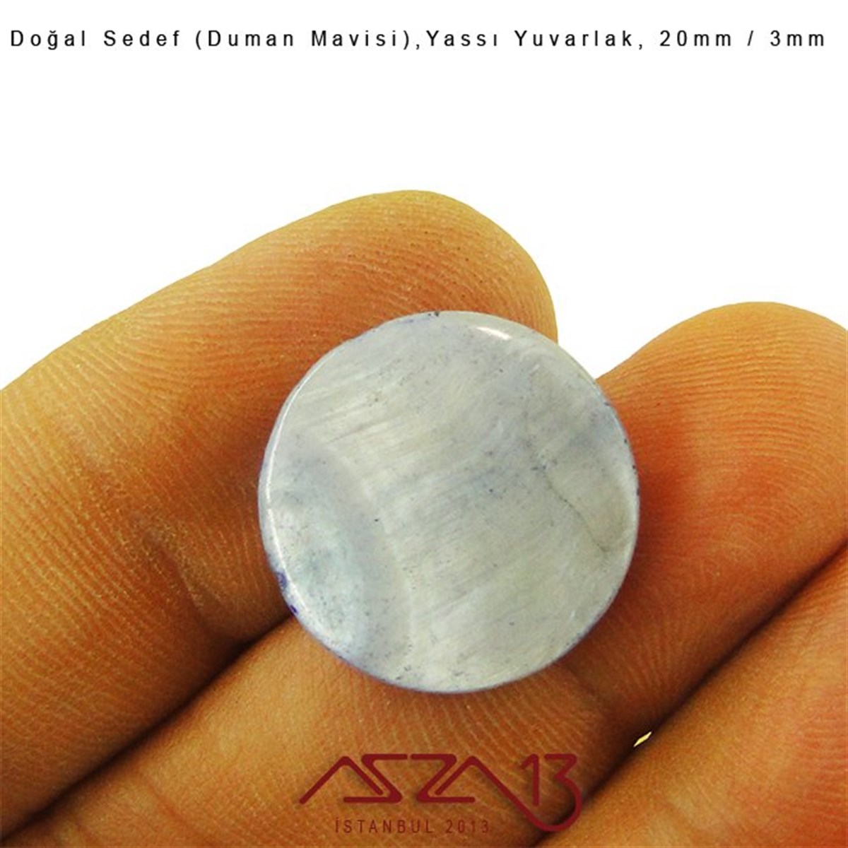 20 mm Duman Mavisi, Doğal Sedef Yassı Yuvarlak Boncuk  / Paket İçeriği 6 Adet