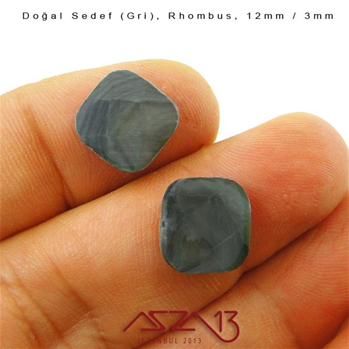 12 mm Gri, Doğal Sedef Rhombus Boncuk / Paket İçeriği 8 Adet