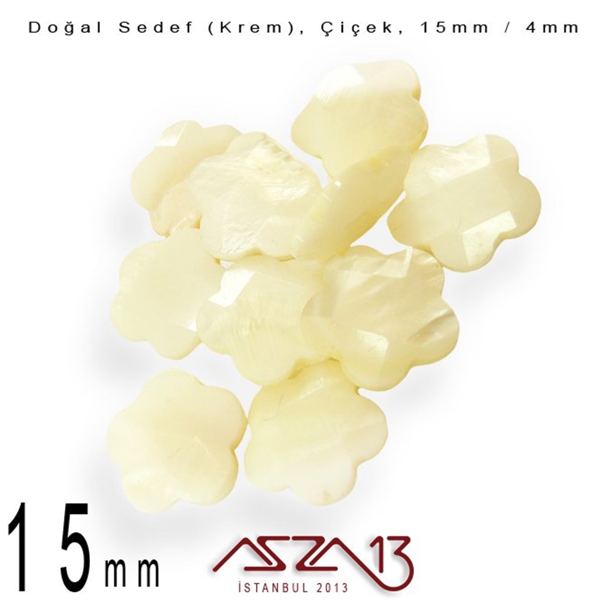 15 mm Krem, Doğal Sedef Çiçek Boncuk / Paket İçeriği 10 Adet