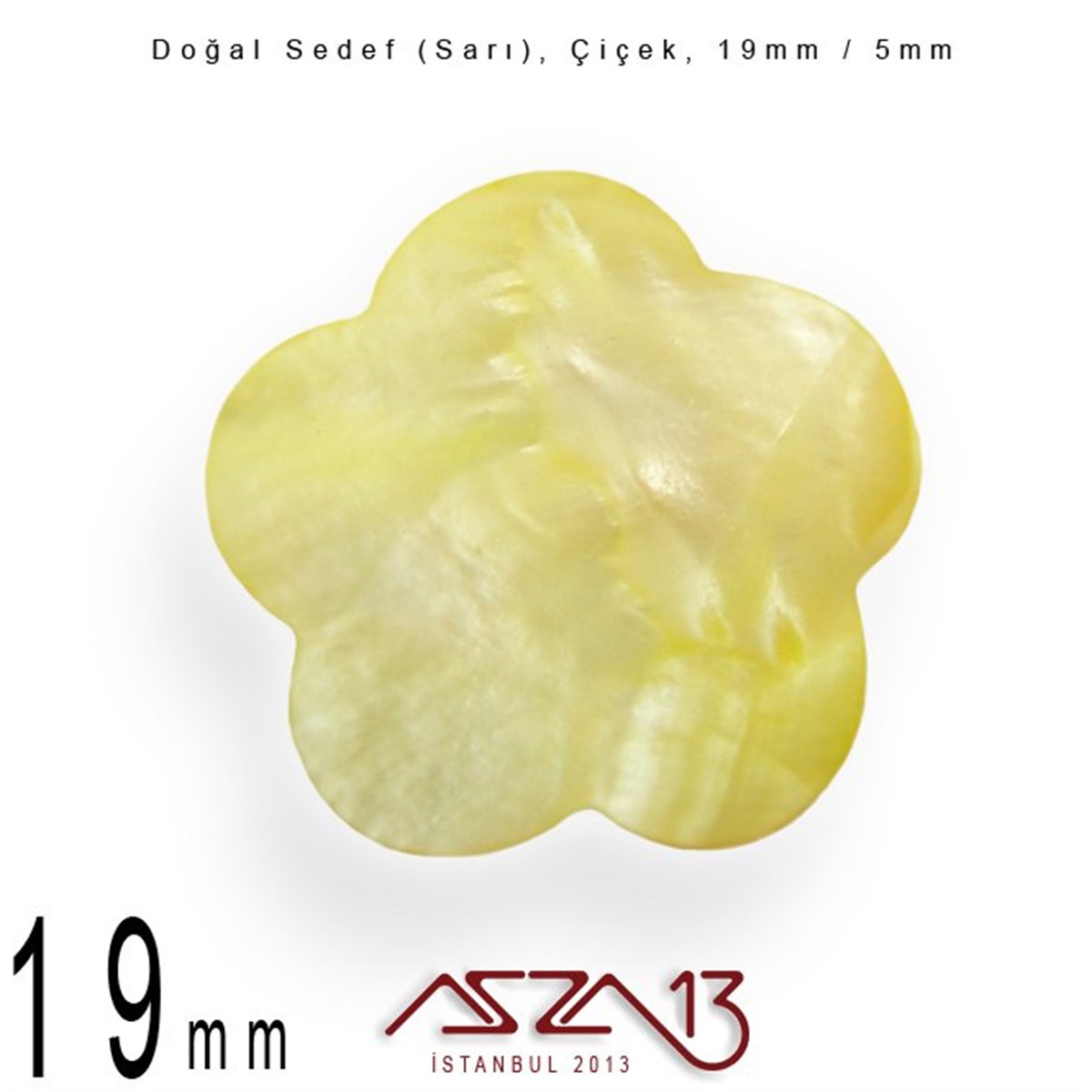 19 mm Sarı, Doğal Sedef Çiçek Boncuk / Paket İçeriği 8 Adet
