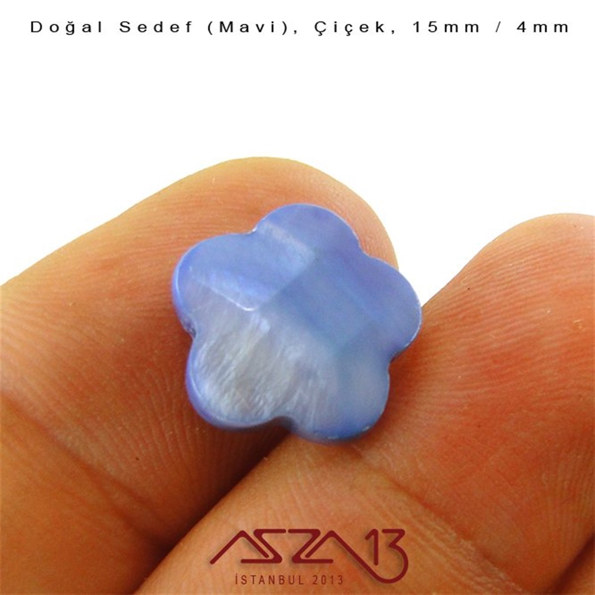 15 mm Mavi, Doğal Sedef Çiçek Boncuk / Paket İçeriği 10 Adet