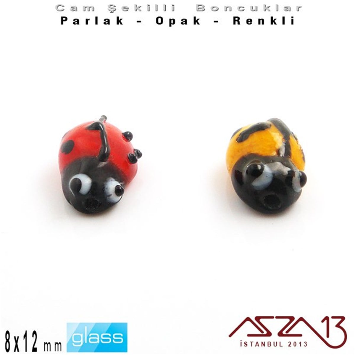 8x12 mm - Parlak ve Opak - Cam - Kırmızı ve Turuncu - Uğur Böceği Boncuk / 1 Adet