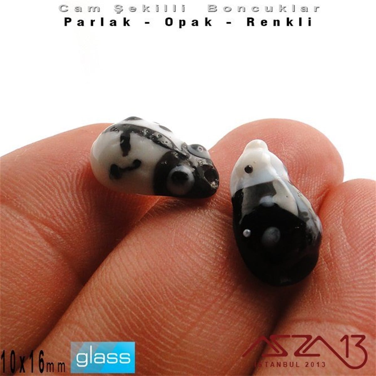 10x16 mm - Parlak ve Opak - Cam - Siyah ve Beyaz - Uğur Böceği Boncuk / 1 Adet