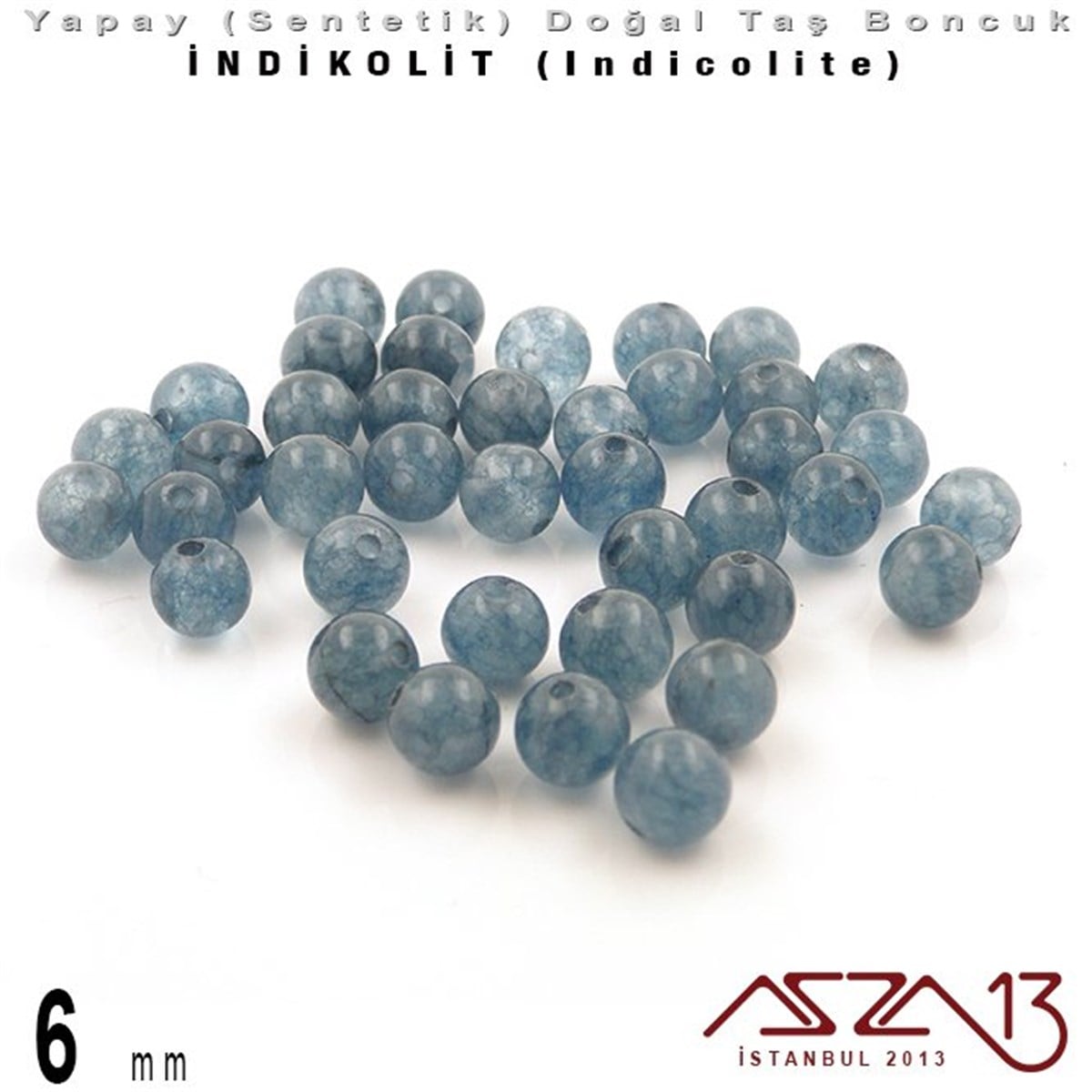 6 mm - Sentetik - Yuvarlak - Düz Yüzey - İndikolit (Indicolite) / 40 Adet