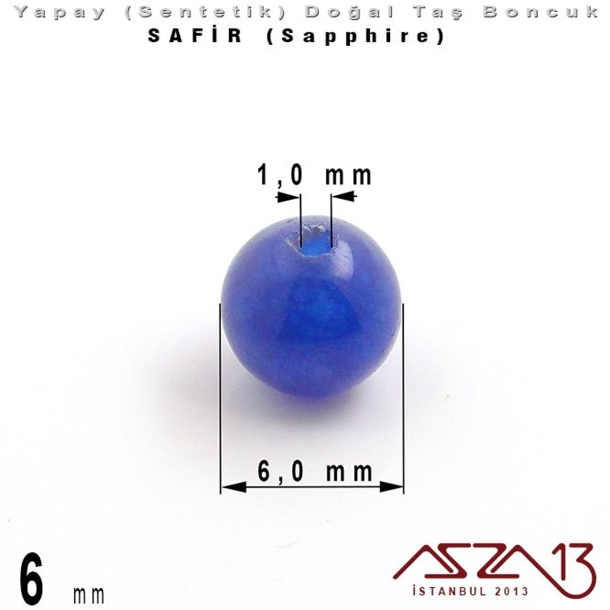 6 mm - Sentetik - Yuvarlak - Düz Yüzey - Safir (Sapphire) / 40 Adet