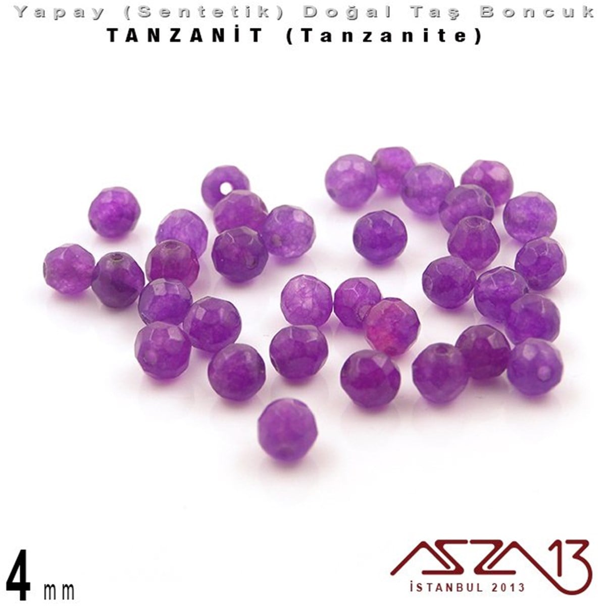 4 mm - Sentetik - Yuvarlak - Geodezik Yüzey - Tanzanit (Tanzanite) / 34 Adet