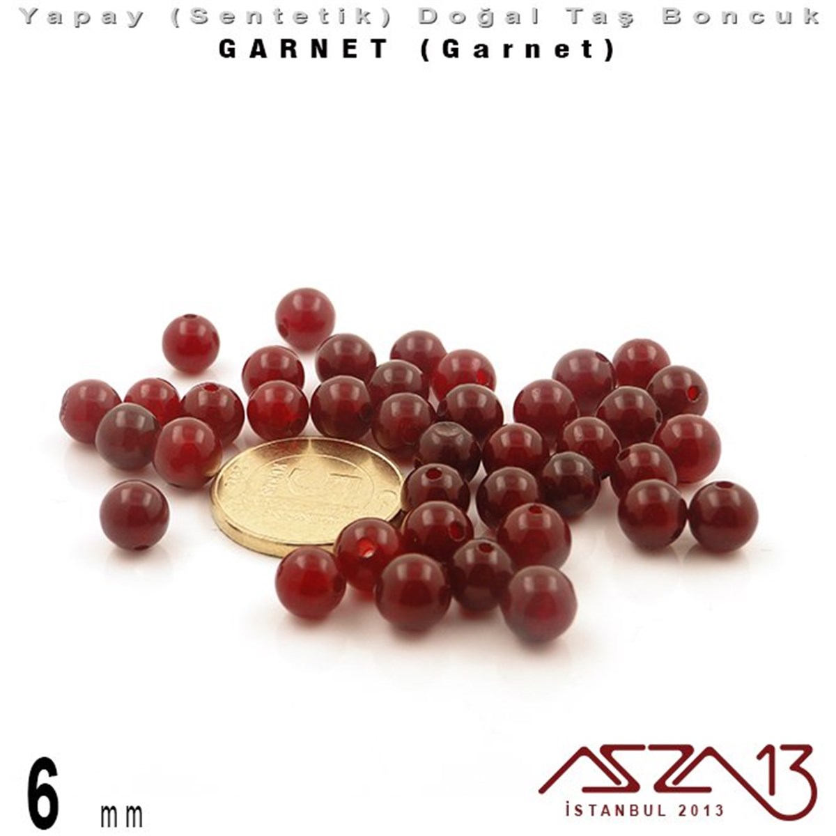 6 mm - Sentetik - Yuvarlak - Düz Yüzey - Garnet (Garnet) / 40 Adet
