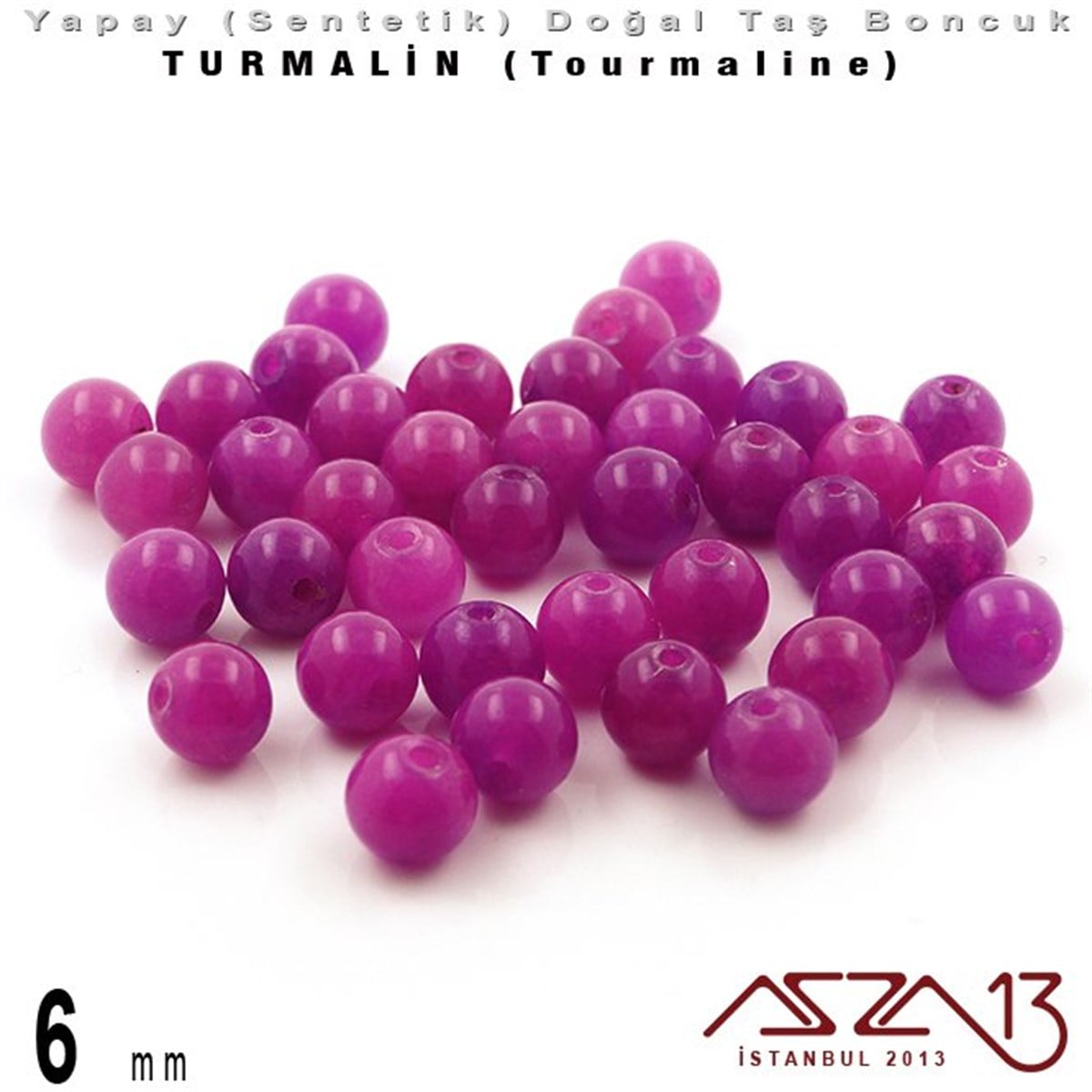 6 mm - Sentetik - Yuvarlak - Düz Yüzey - Turmalin (Tourmaline) / 40 Adet