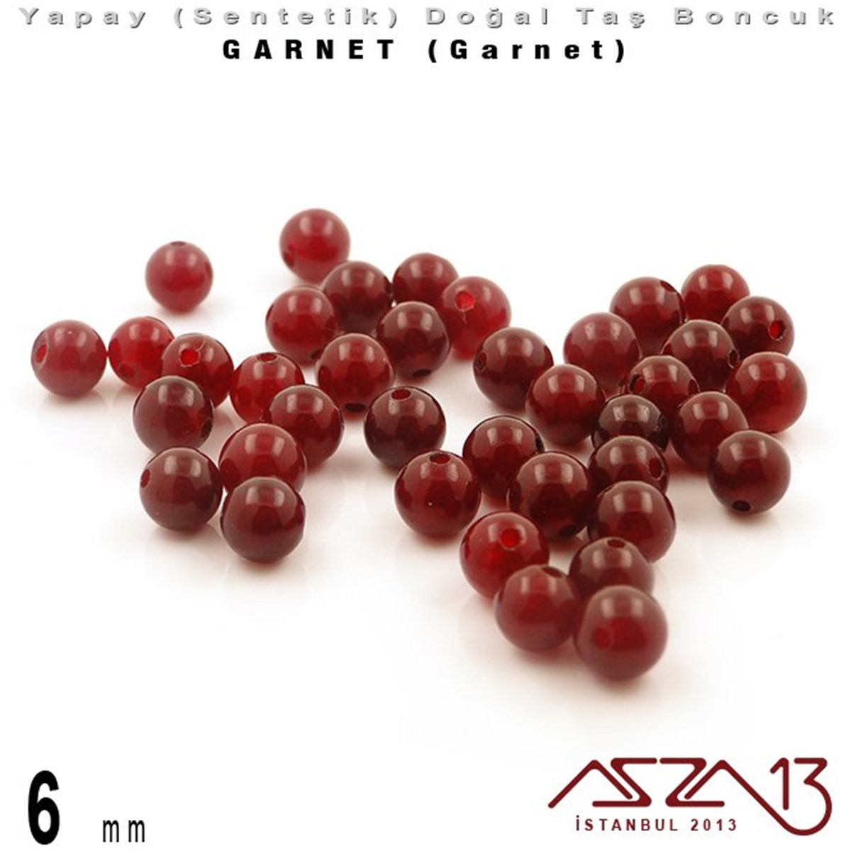 6 mm - Sentetik - Yuvarlak - Düz Yüzey - Garnet (Garnet) / 40 Adet