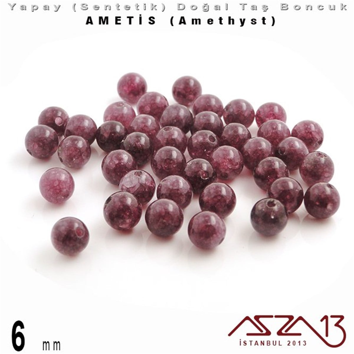 6 mm - Sentetik - Yuvarlak - Düz Yüzey - Ametis (Amethyst) / 40 Adet