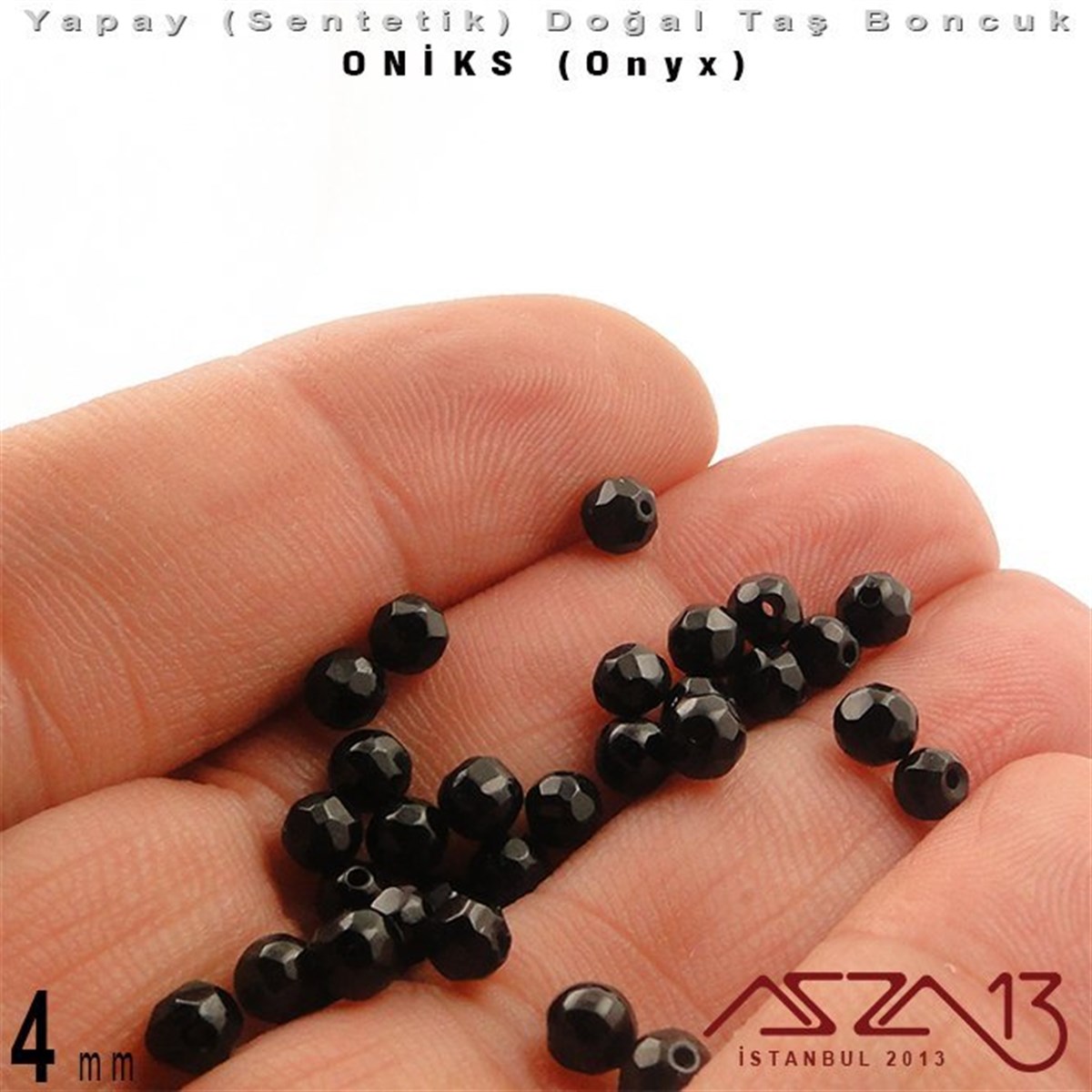 4 mm - Sentetik - Yuvarlak - Geodezik Yüzey - Oniks (Onyx) / 34 Adet