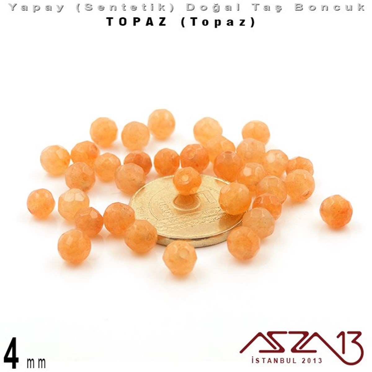 4 mm - Sentetik - Yuvarlak - Geodezik Yüzey - Topaz (Topaz) / 34 Adet