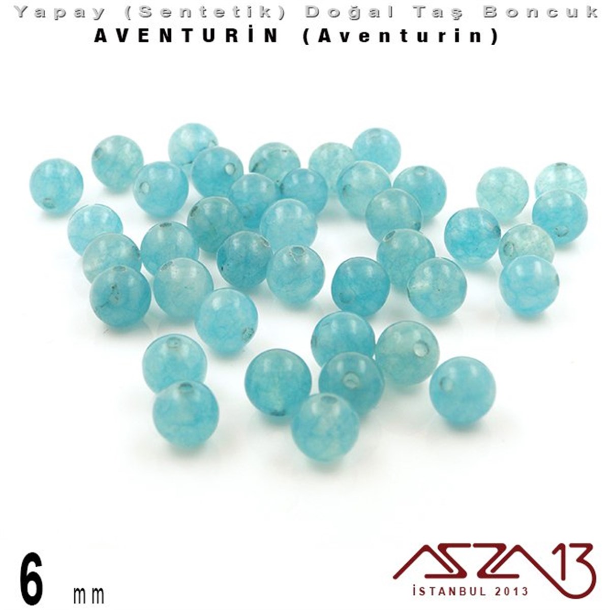6 mm - Sentetik - Yuvarlak - Düz Yüzey - Aventurin (Aventurin) / 40 Adet