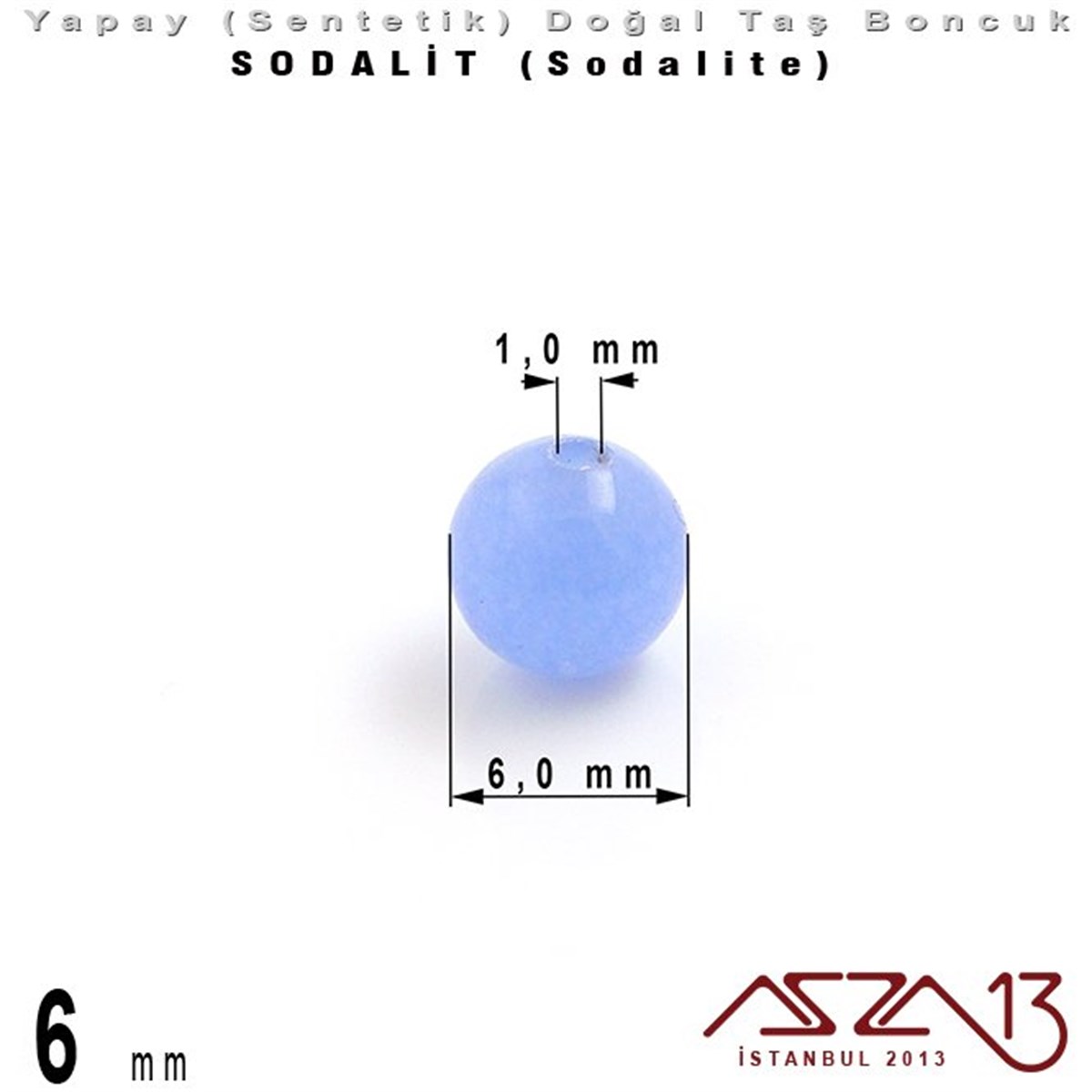 6 mm - Sentetik - Yuvarlak - Düz Yüzey - Sodalit (Sodalite) / 40 Adet