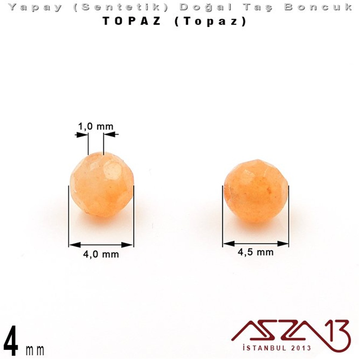 4 mm - Sentetik - Yuvarlak - Geodezik Yüzey - Topaz (Topaz) / 34 Adet