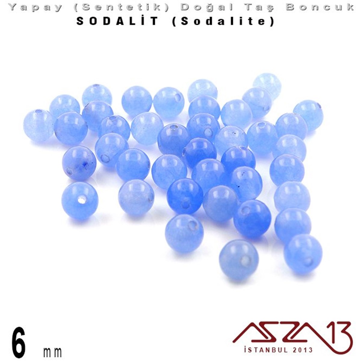 6 mm - Sentetik - Yuvarlak - Düz Yüzey - Sodalit (Sodalite) / 40 Adet