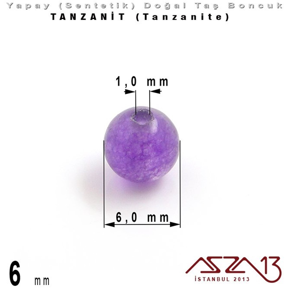 6 mm - Sentetik - Yuvarlak - Düz Yüzey - Tanzanit (Tanzanite) / 40 Adet