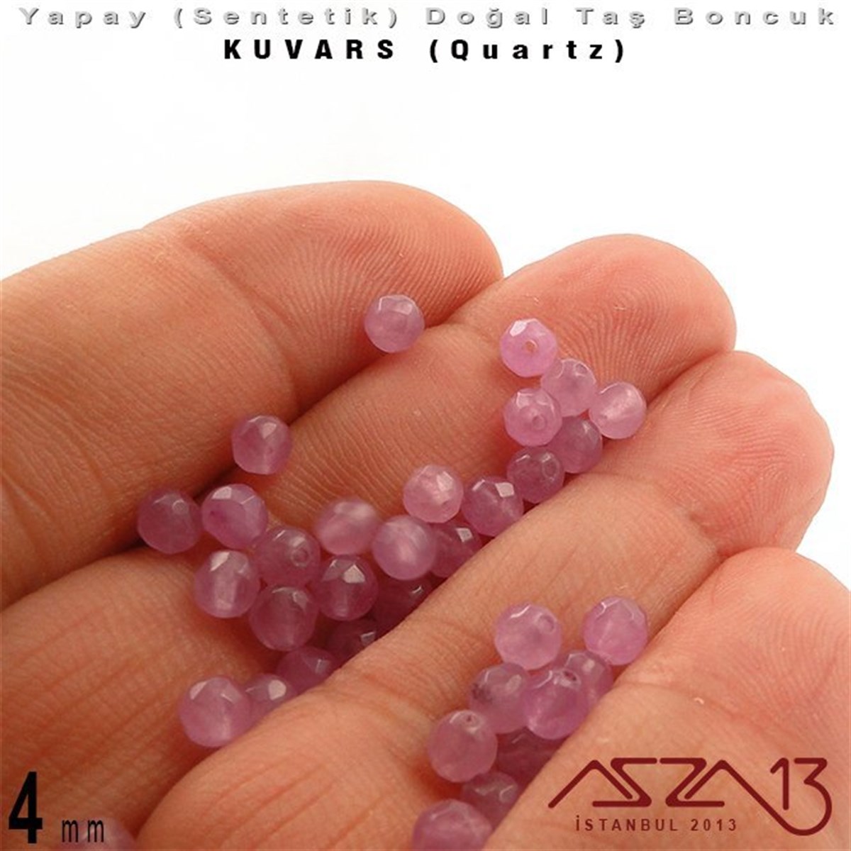4 mm - Sentetik - Yuvarlak - Geodezik Yüzey - Pembe Kuvars (Rose Quartz) / 34 Adet