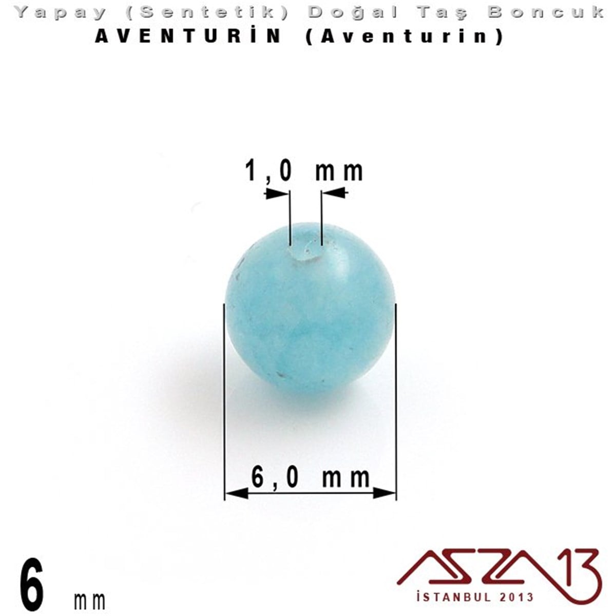 6 mm - Sentetik - Yuvarlak - Düz Yüzey - Aventurin (Aventurin) / 40 Adet