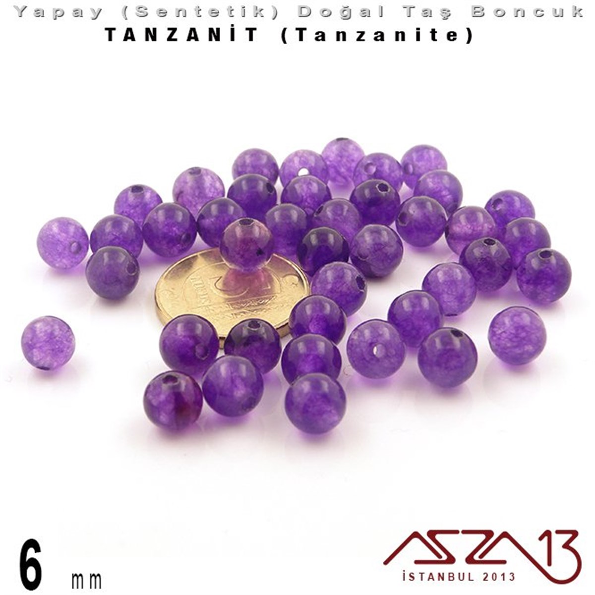 6 mm - Sentetik - Yuvarlak - Düz Yüzey - Tanzanit (Tanzanite) / 40 Adet