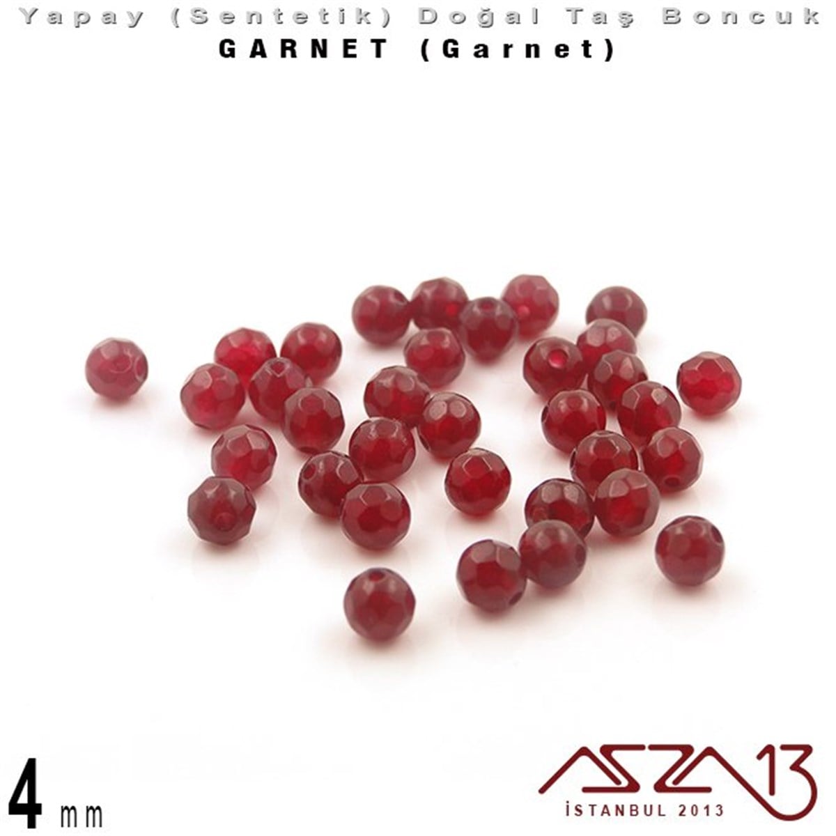 4 mm - Sentetik - Yuvarlak - Geodezik Yüzey - Garnet (Garnet) / 34 Adet