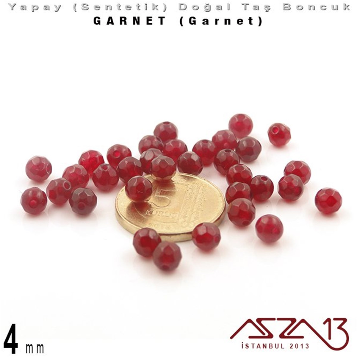 4 mm - Sentetik - Yuvarlak - Geodezik Yüzey - Garnet (Garnet) / 34 Adet