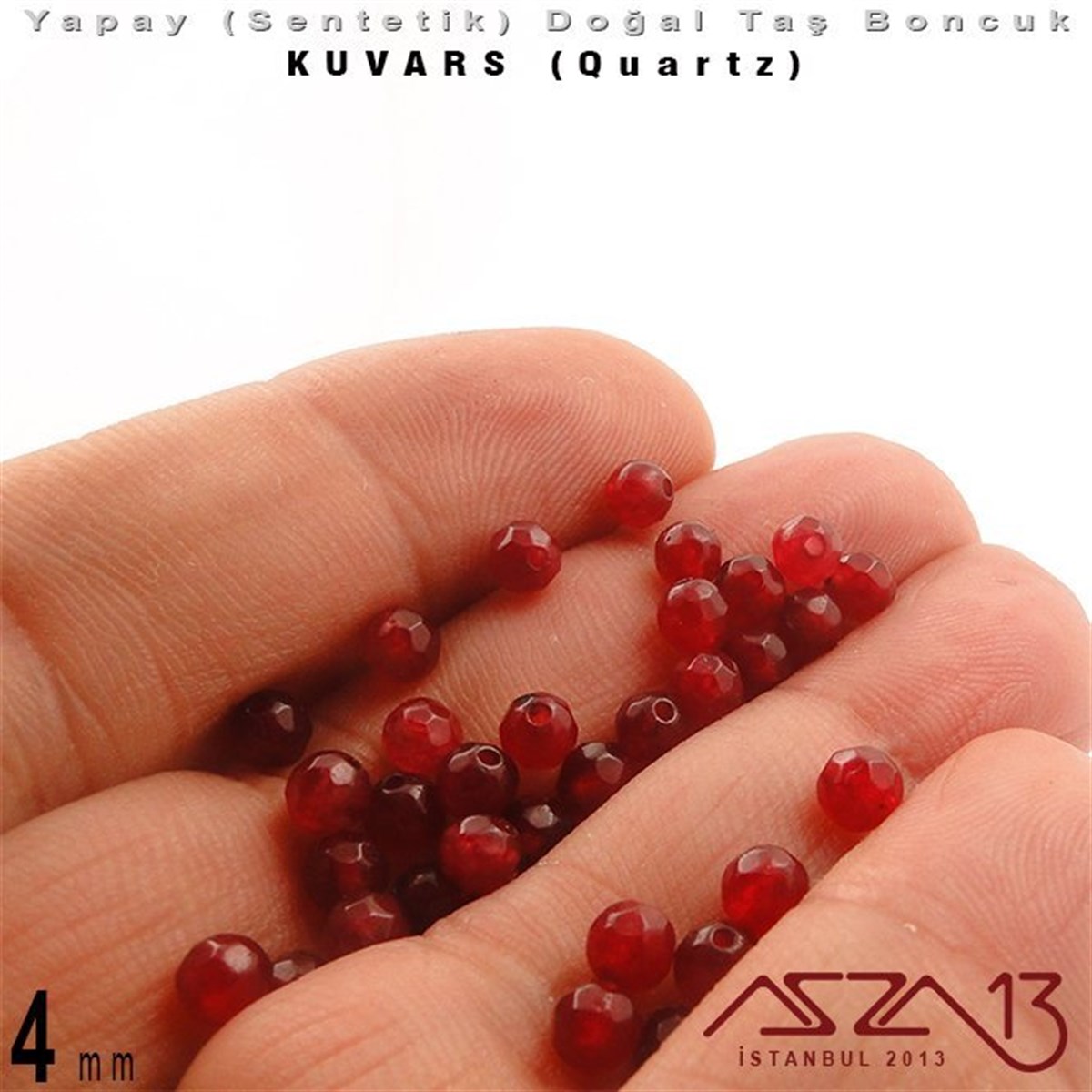 4 mm - Sentetik - Yuvarlak - Geodezik Yüzey - Kırmızı Kuvars (Red Quartz) / 34 Adet