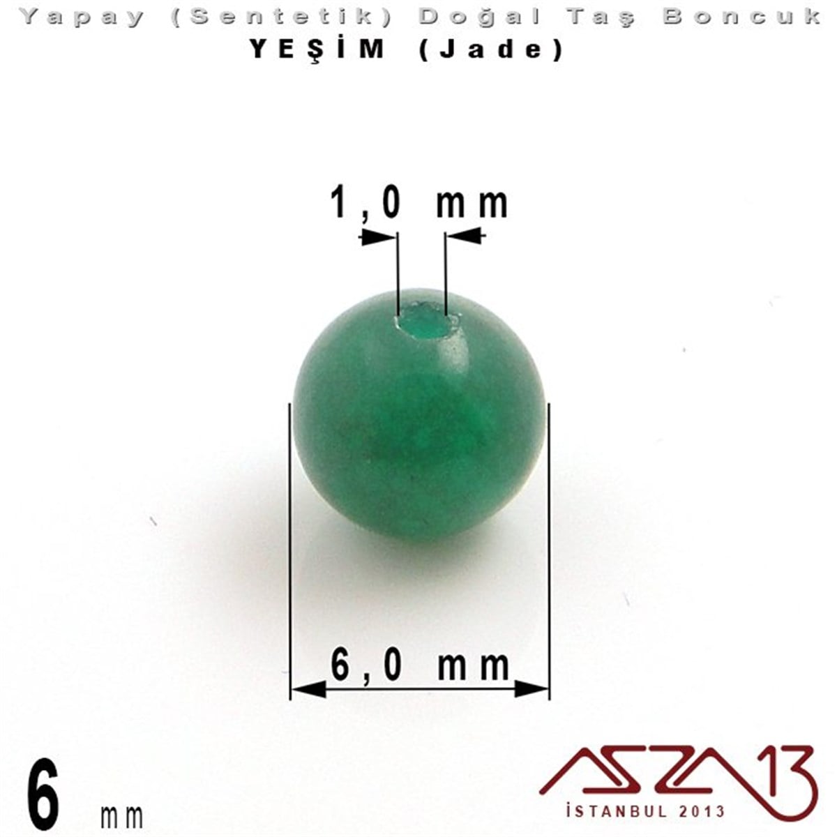 6 mm - Sentetik - Yuvarlak - Düz Yüzey - Yeşim (Jade) / 40 Adet