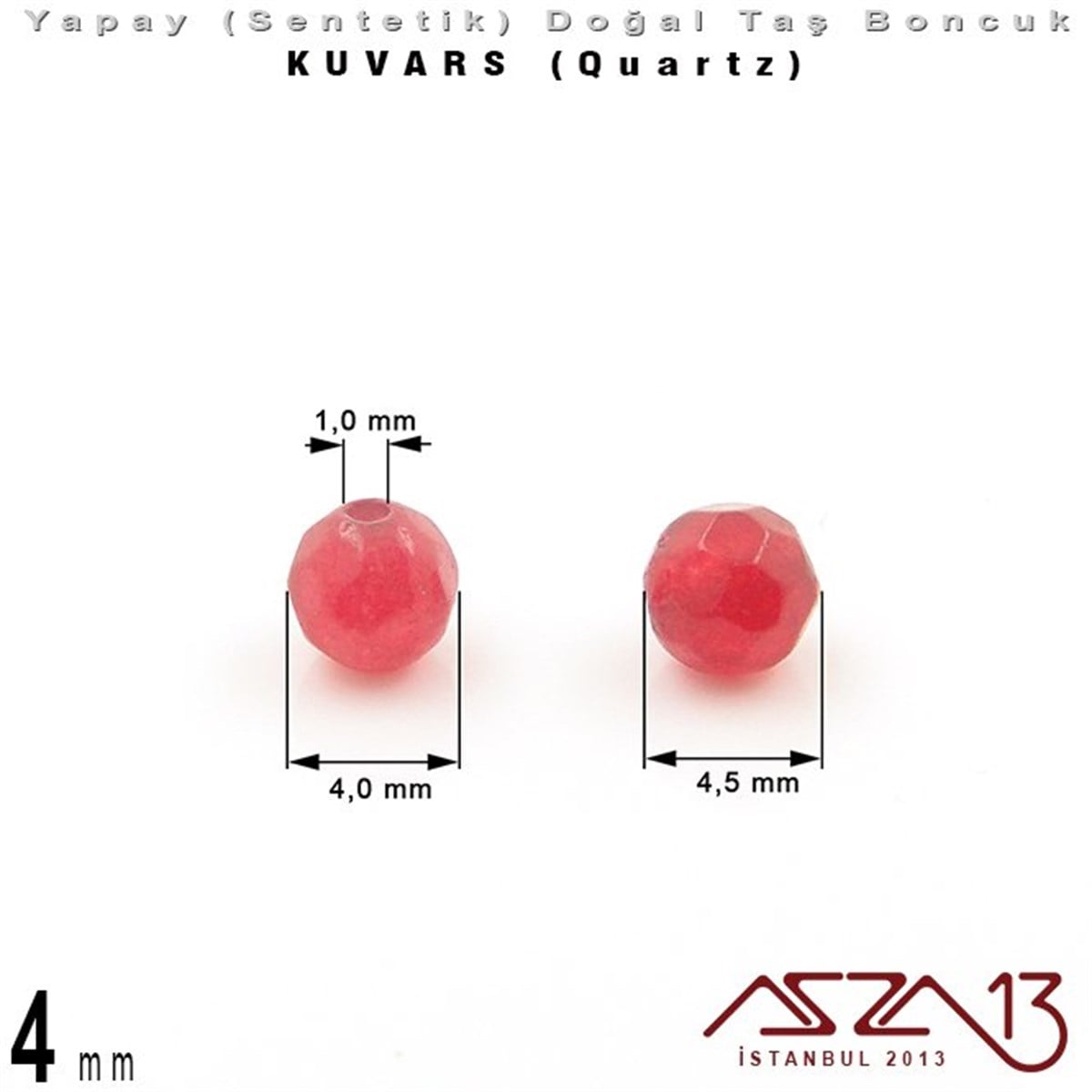 4 mm - Sentetik - Yuvarlak - Geodezik Yüzey - Kırmızı Kuvars (Red Quartz) / 34 Adet
