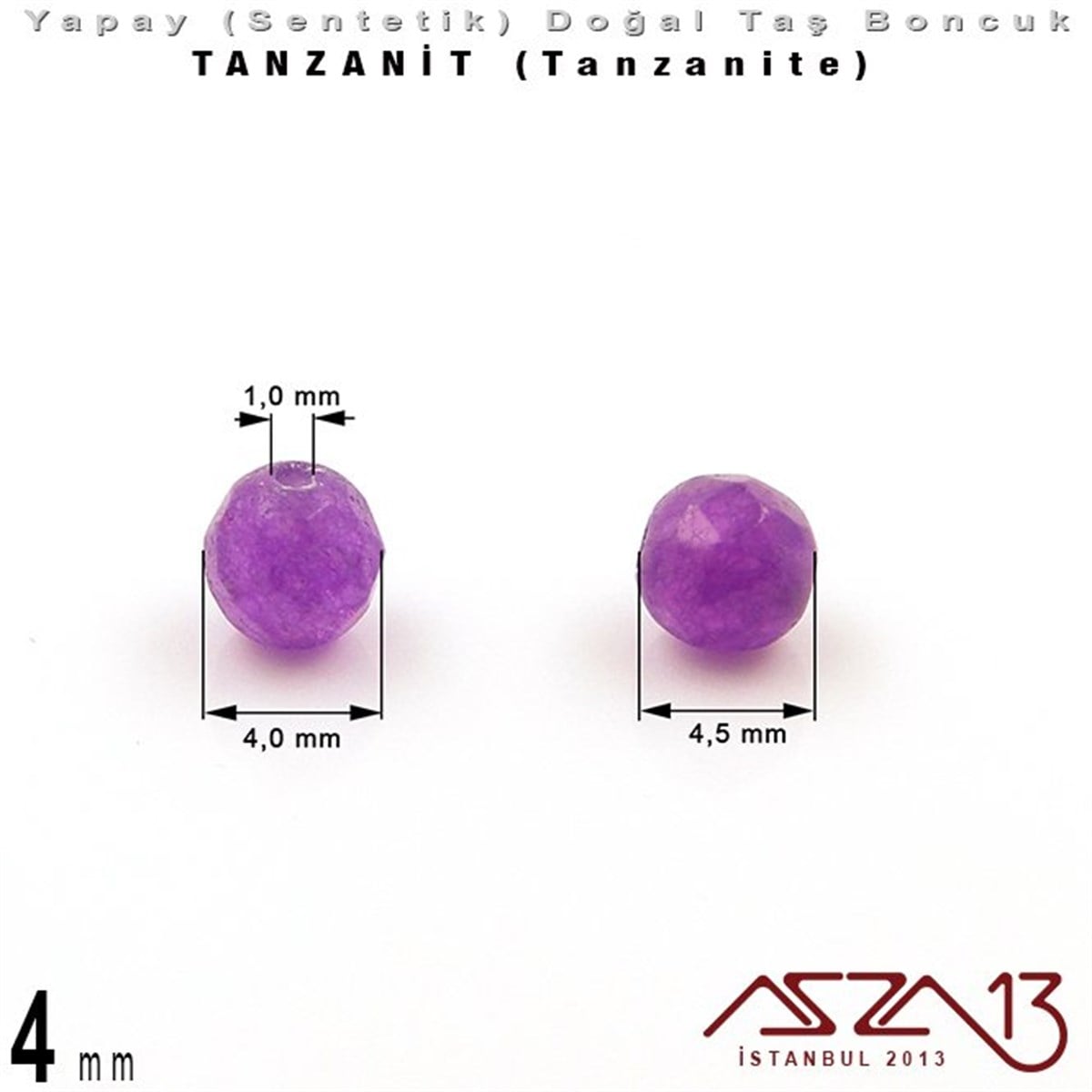 4 mm - Sentetik - Yuvarlak - Geodezik Yüzey - Tanzanit (Tanzanite) / 34 Adet