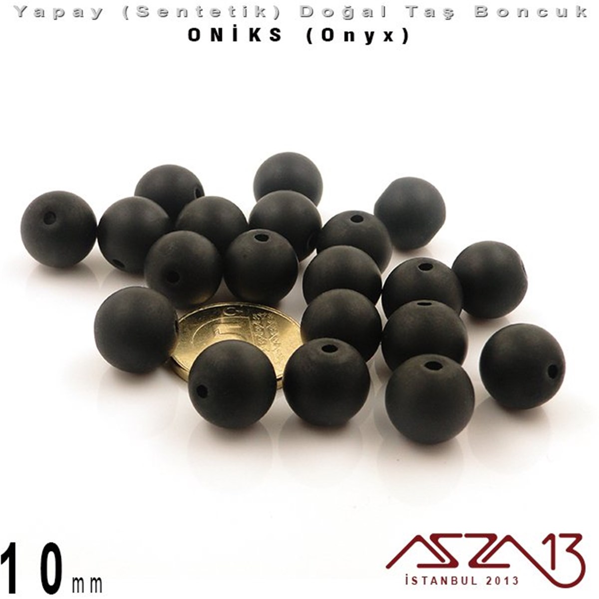 10 mm - Sentetik - Yuvarlak - Düz Yüzey - Siyah Mat Oniks (B. Matte Onyx) / 20 Adet