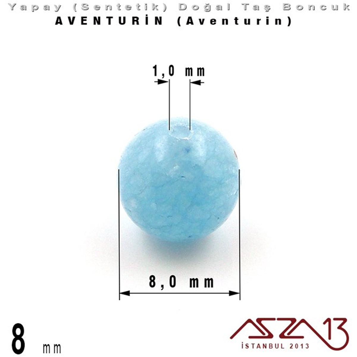 8 mm - Sentetik - Yuvarlak - Düz Yüzey - Aventurin (Aventurine) / 30 Adet