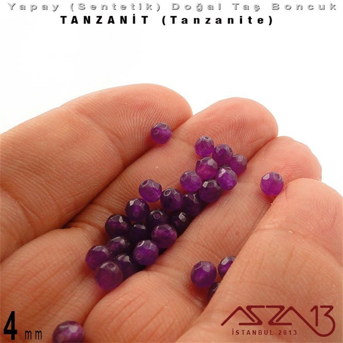 4 mm - Sentetik - Yuvarlak - Geodezik Yüzey - Tanzanit (Tanzanite) / 34 Adet