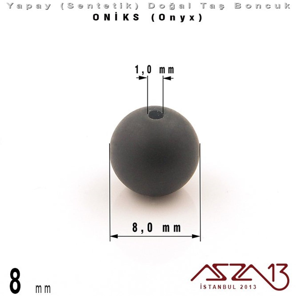 8 mm - Sentetik - Yuvarlak - Düz Yüzey - Siyah Mat Oniks (B. Matte Onyx) / 30 Adet