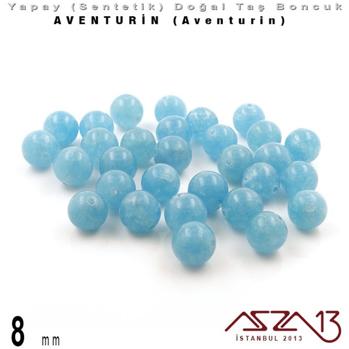 8 mm - Sentetik - Yuvarlak - Düz Yüzey - Aventurin (Aventurine) / 30 Adet